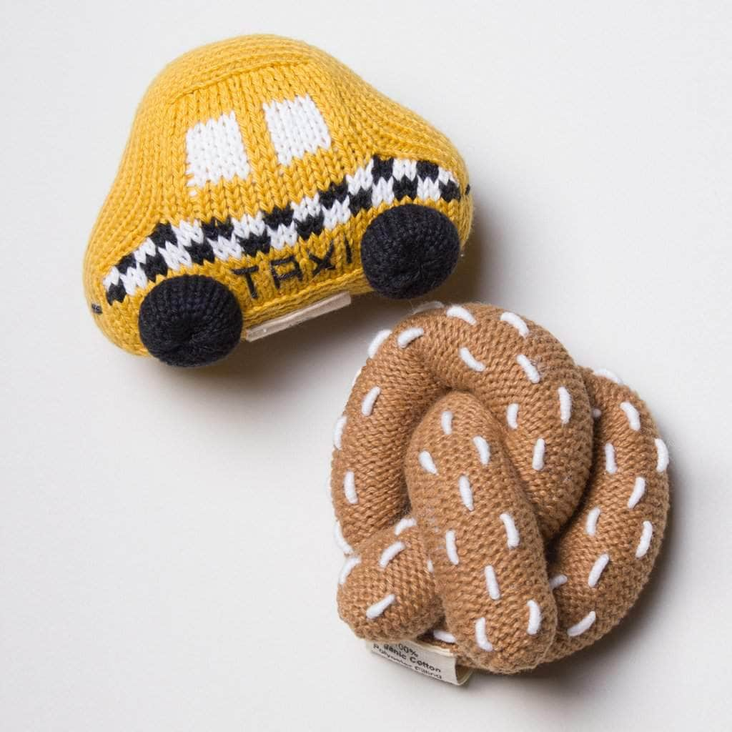 Organic Baby Toys Gift Set - Pretzel & Taxi Rattles by Estella - Sumiye Co