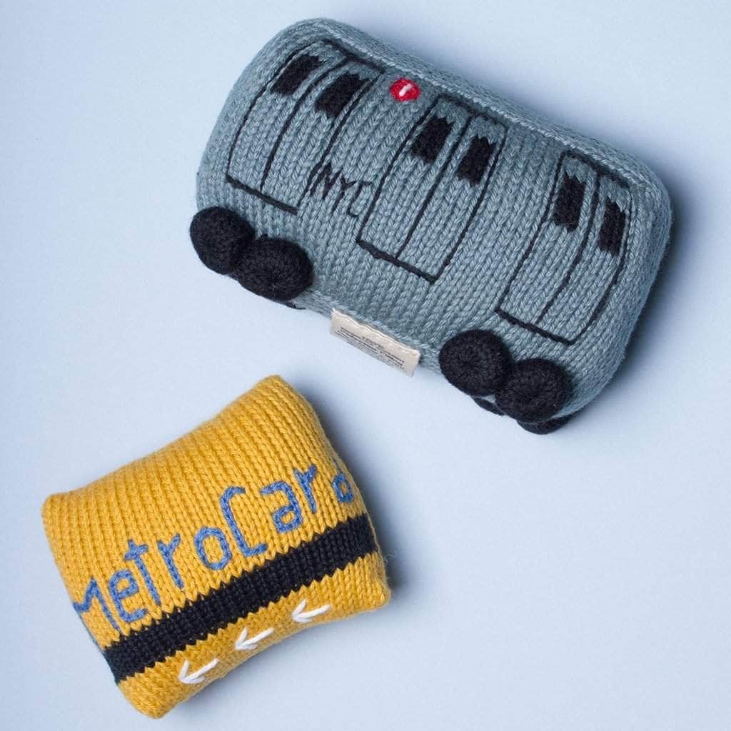 Organic Cotton Baby Gift Set - Train & Metrocard Knit Rattles by Estella - Sumiye Co