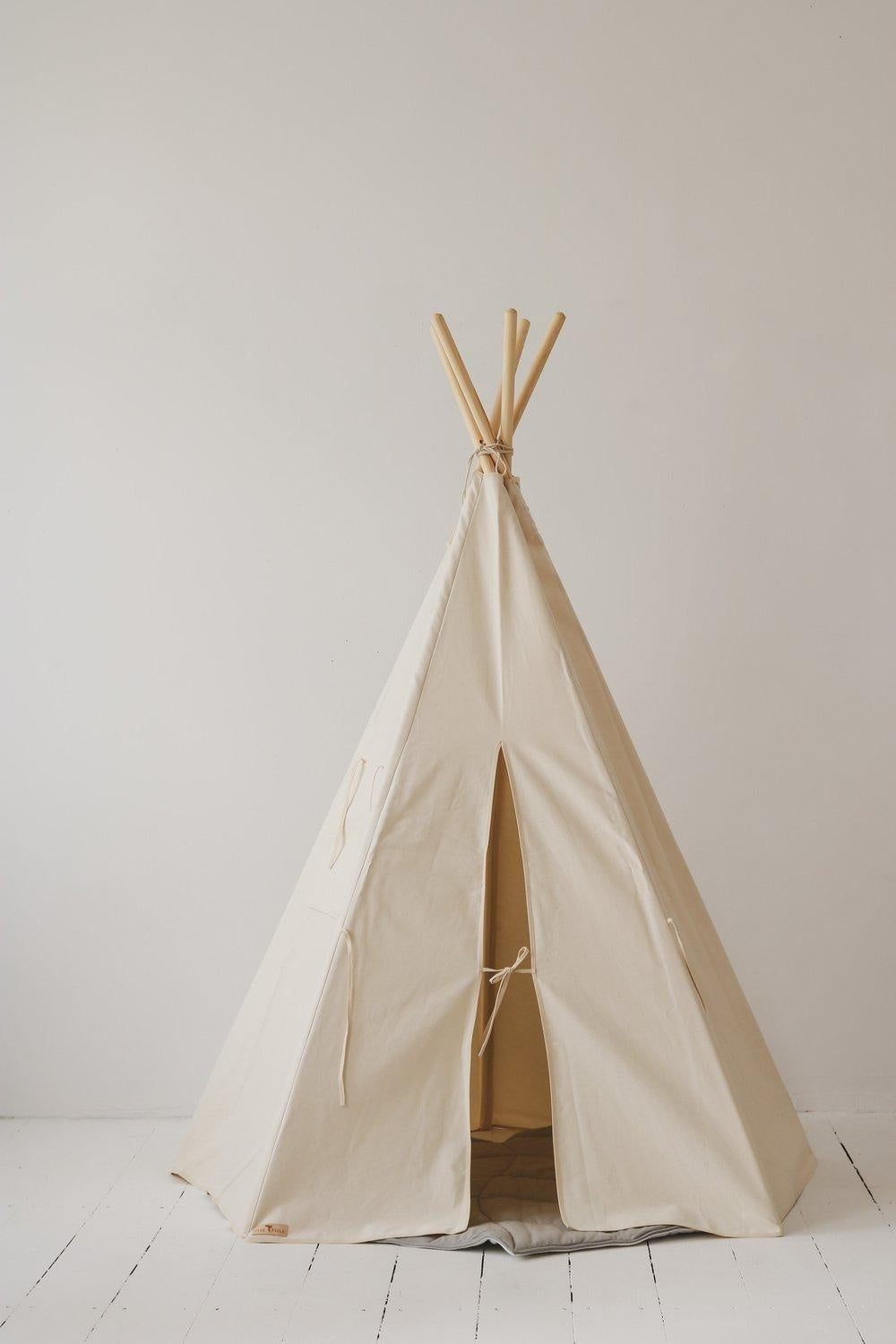 Teepee Tent “Beige” + "Grey Linen" Round Mat Set - Sumiye Co