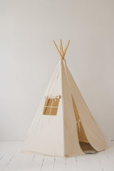 Teepee Tent “Beige” + "Grey Linen" Round Mat Set - Sumiye Co