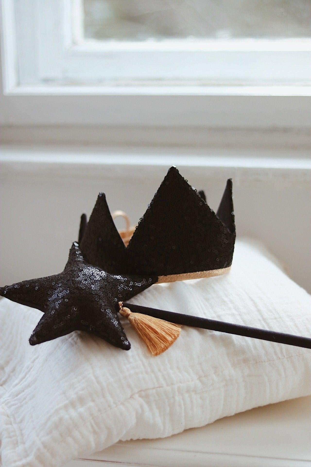 “Black Sequins” Crown and Wand Magic Set by Moi Mili