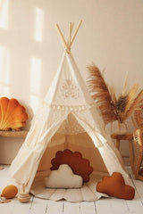 Teepee Tent “Boho” with Frills + "Caramel" Mat with Frill Set - Sumiye Co