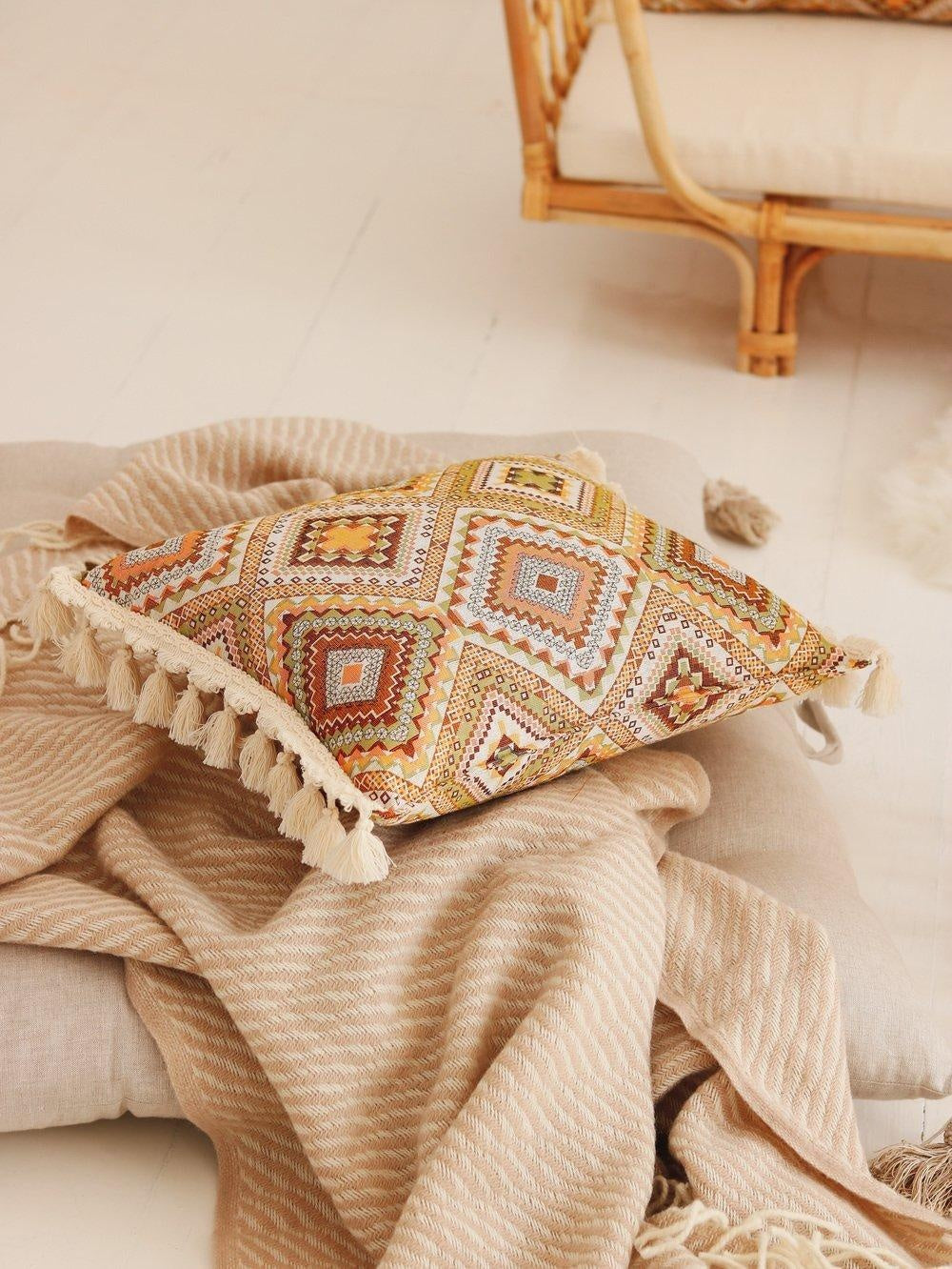 Throw Pillow "Boho Tribe" with Fringe by Moi Mili - Sumiye Co