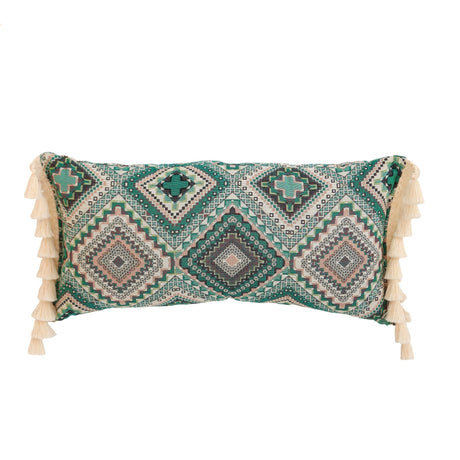 Bolster Pillow "Sea Green Mosaic" with Fringe - Sumiye Co