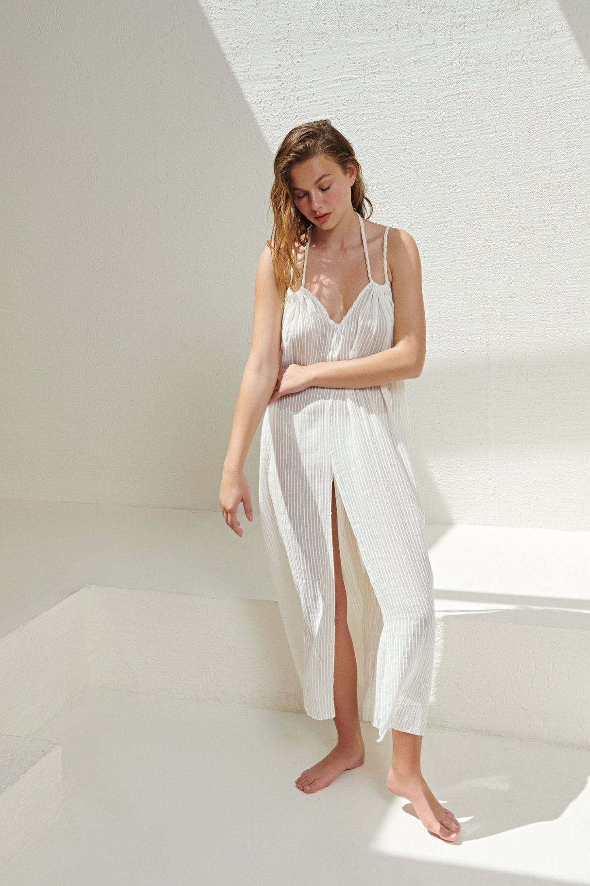 Breeze Beach Dress - White Stripes