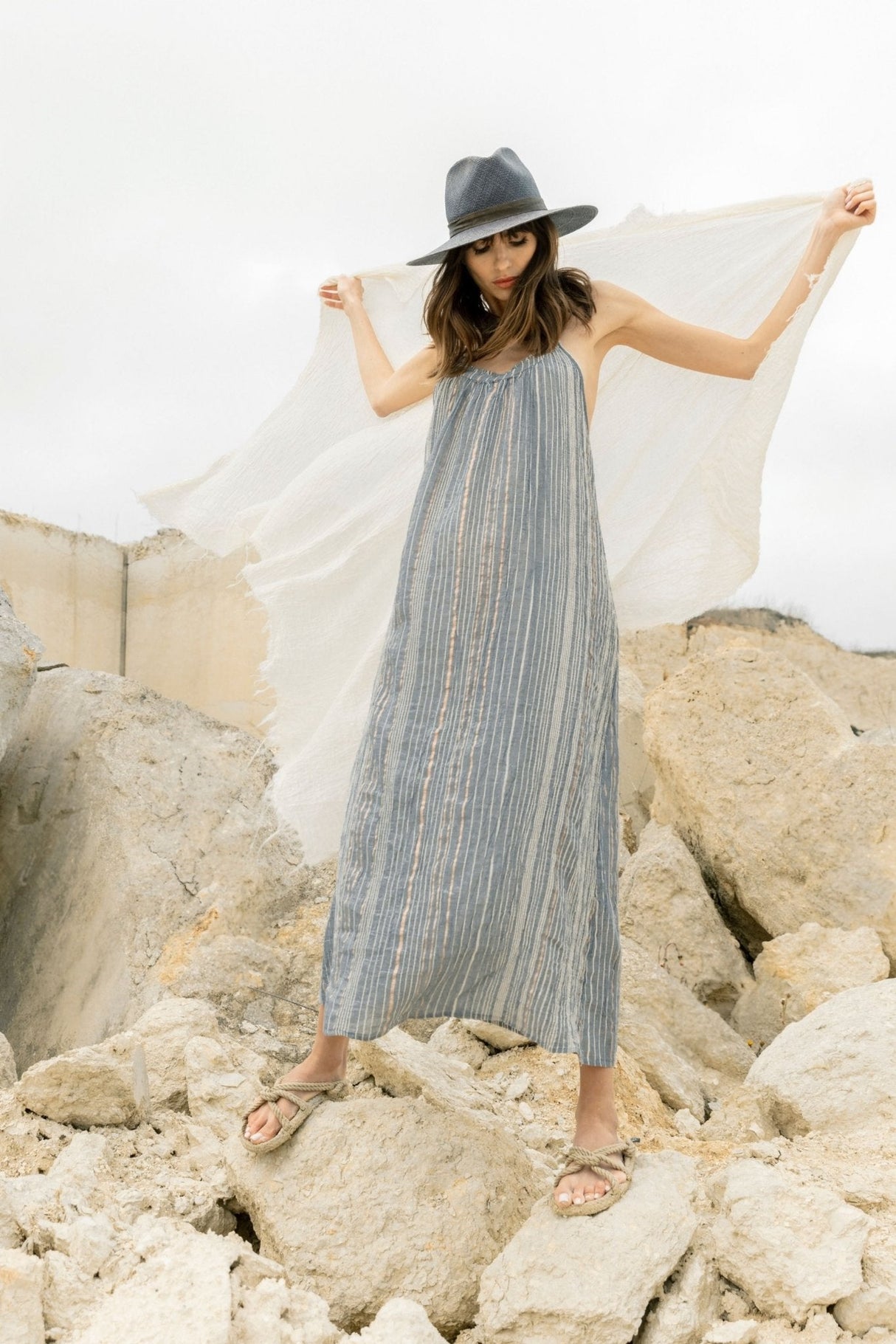 Canggu Maxi Dress - Navy With Stripes - Sumiye Co