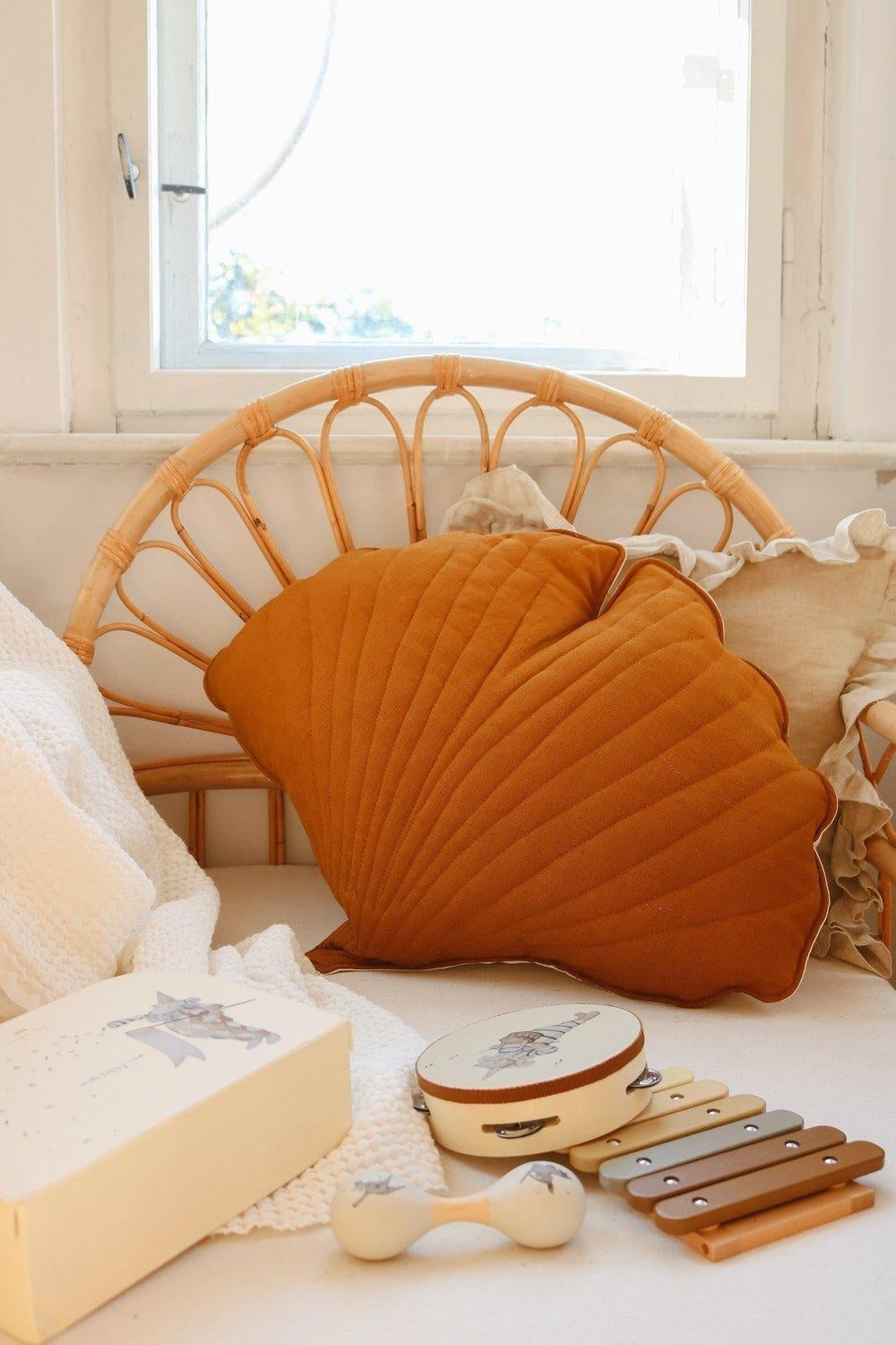 Ginkgo Leaf Pillow Linen “Caramel” | Kids Room & Nursery Decor - Sumiye Co