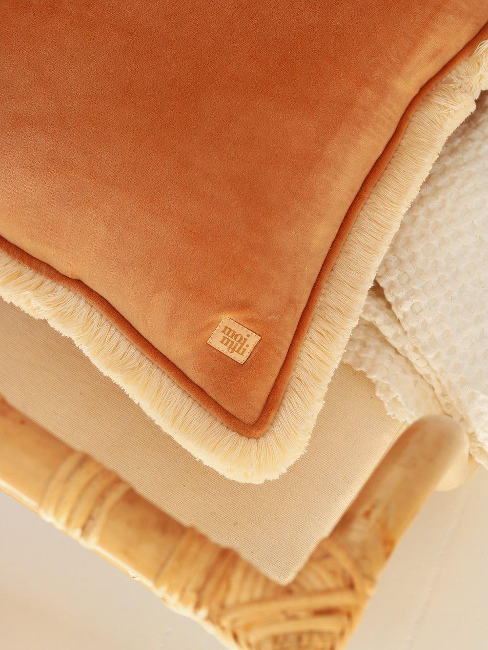 Soft Velvet "Caramel" Pillow with Fringe by Moi Mili - Sumiye Co