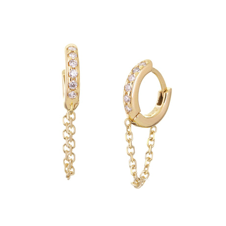 12.5mm Diamond & 14k Gold Huggies + Chain - Sumiye Co