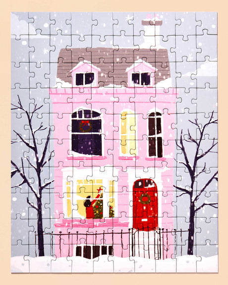 Christmas Pink House 100 Piece Puzzle | Artist Maja Tomljanovic - Sumiye Co