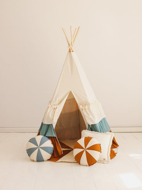 Teepee Tent “Circus” with Frills + "Caramel Candy" Mat Set - Sumiye Co