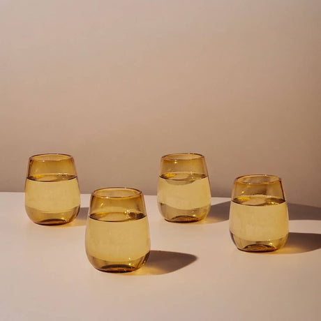 Lucia Amber Glass - Set of 4 | Artisan Made - Sumiye Co