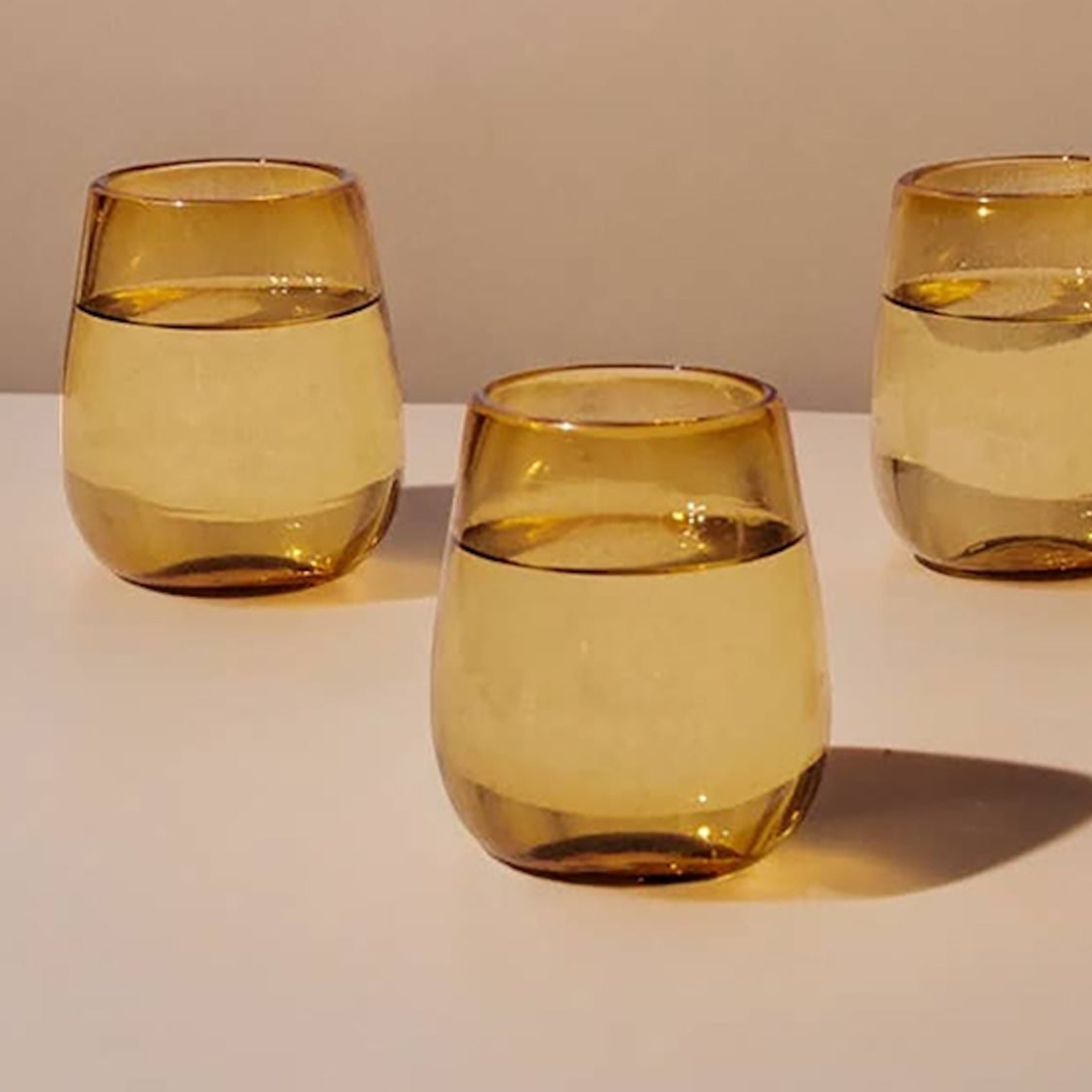 Lucia Amber Glass - Set of 4 | Artisan Made - Sumiye Co