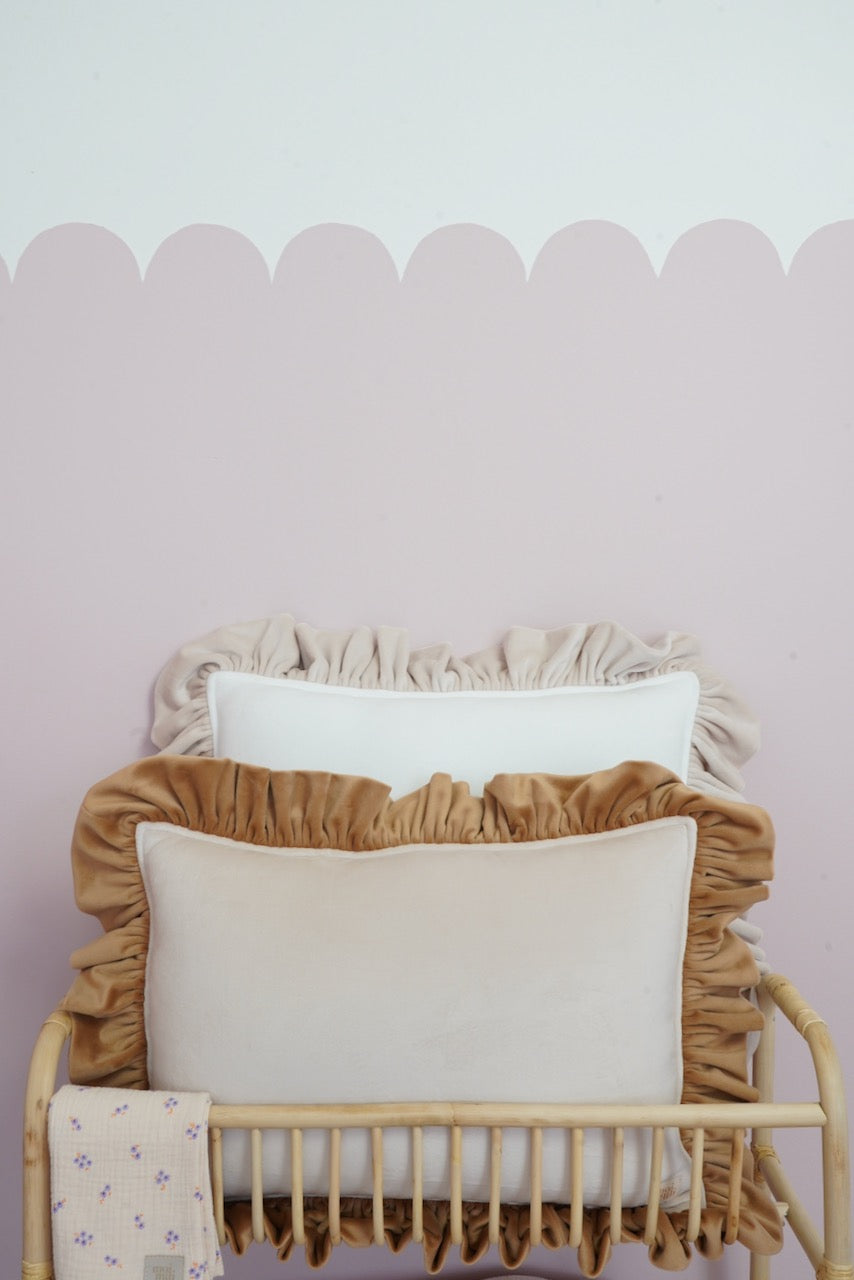 Pillow with Frill  "Cappuccino" Soft Velvet | Kids Room & Nursery Decor