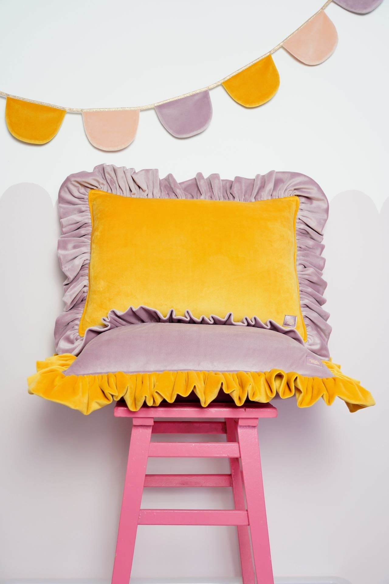 Pillow with Frill "Orange soda" Soft Velvet | Kids Room & Nursery Decor