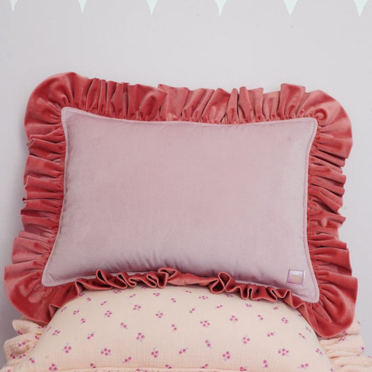 Pillow with Frill "Raspberry Smoothie" Soft Velvet | Kids Room & Nursery Decor