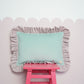 Pillow with Frill "Strawberry Matcha" Soft Velvet | Kids Room & Nursery Decor
