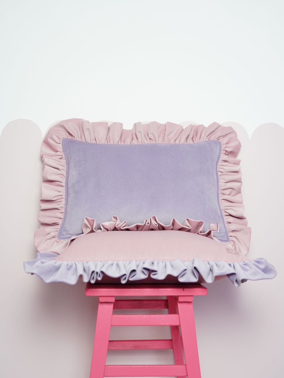 Pillow with Frill "Violet Lemonade" Soft Velvet | Kids Room & Nursery Decor