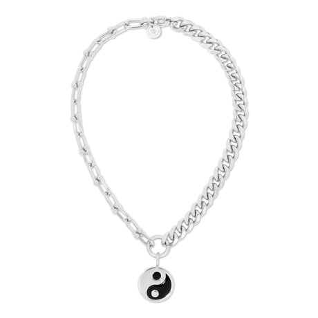 Dual Chain Necklace With Lage Enamel Yin Yang Pendant - Sumiye Co