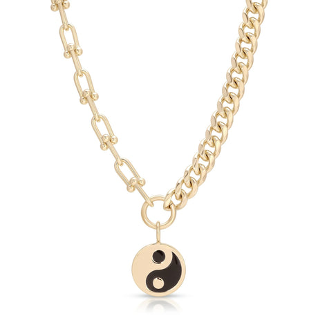 Dual Chain Necklace With Lage Enamel Yin Yang Pendant - Sumiye Co