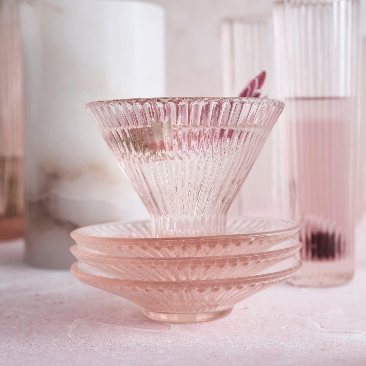 Pink Glass Small Plates - Set of 6