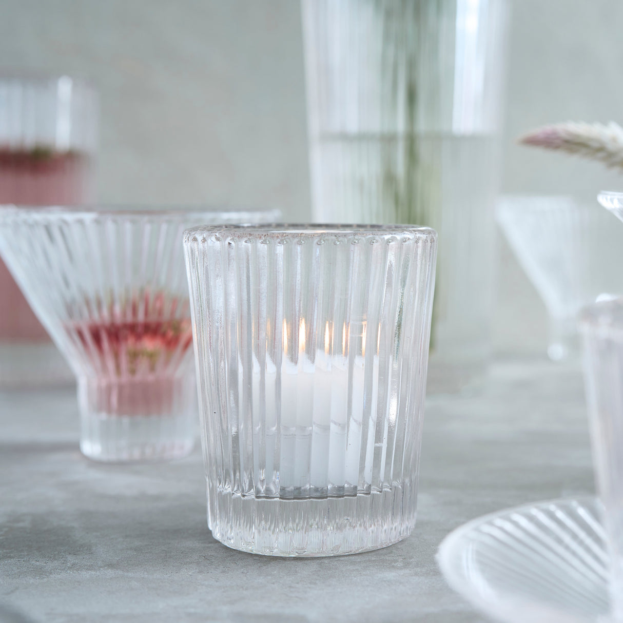 Ribbed Clear Juice Glasses - Set of 4