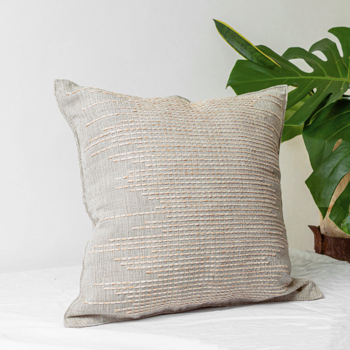 Meander Pillow Cover - Grey w/ Bone and Cocoa - Sumiye Co