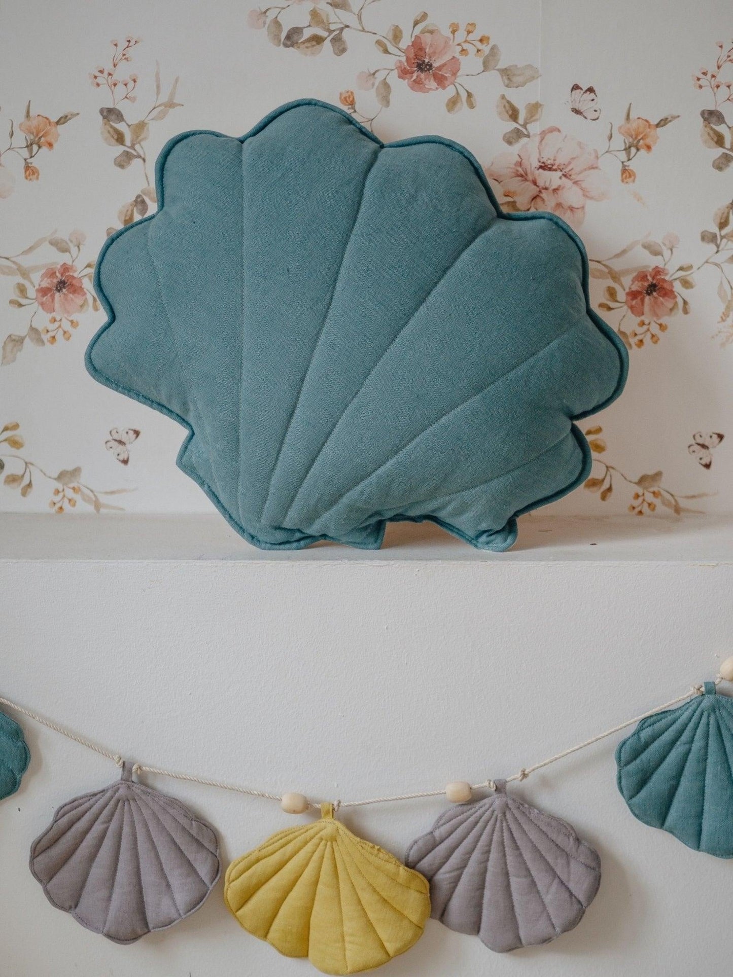 Linen “Eye of the Sea” Shell Pillow by Moi Mili