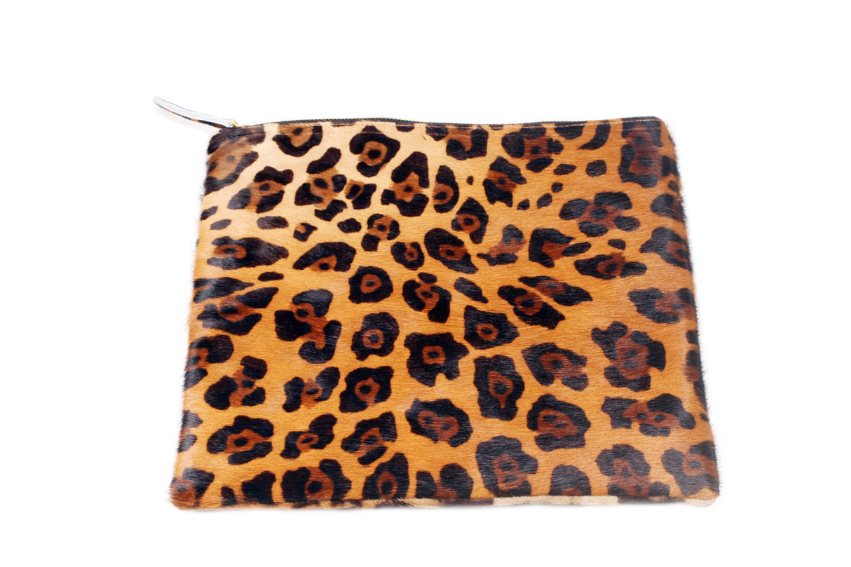 Leopard Print Leather Fold over Clutch  | Ethically Sourced Hides