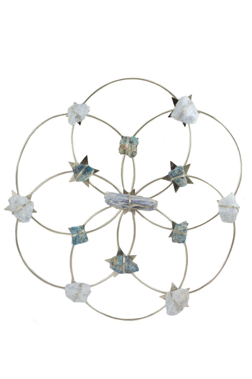 Flower of Life Crystal Grid - Tranquility- Silver Blue Ombre