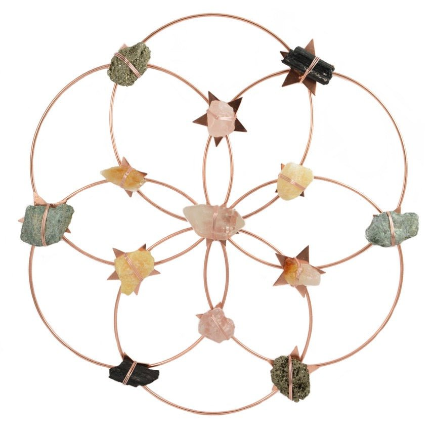 Flower Of Life Healing Crystal Grid - Rose Gold Rainbow - Sumiye Co