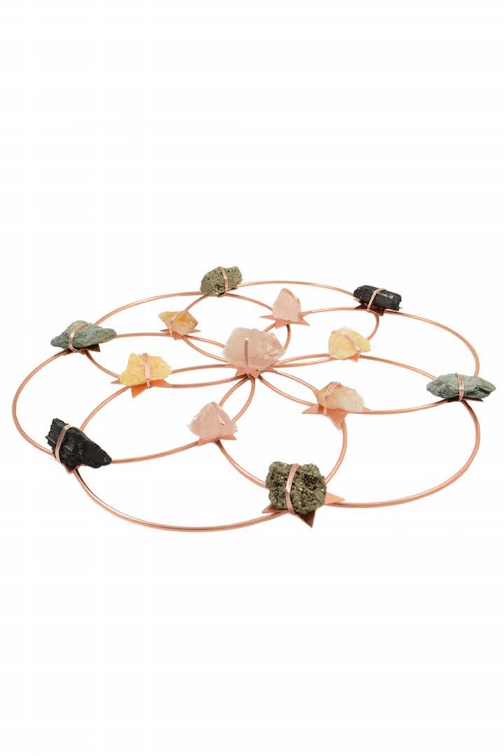 Flower Of Life Healing Crystal Grid - Rose Gold Rainbow - Sumiye Co