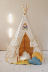 Teepee Tent "Folk" with Frills and "Marsala" Shell Mat Set - Sumiye Co