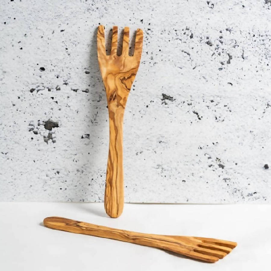 Olive Wood Serving Spatula Forks - Pair - Sumiye Co