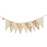 Bunting Cotton Garland “Gold and Beige” Sequins | Nursery & Kids Room Decor - Sumiye Co