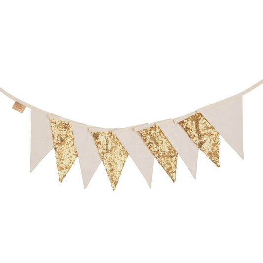 Bunting Cotton Garland “Gold and Beige” Sequins | Nursery & Kids Room Decor