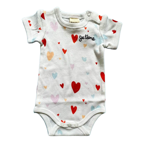'Je T'aime' Embroidered & Printed Baby Onesie-Hearts by Estella - Sumiye Co