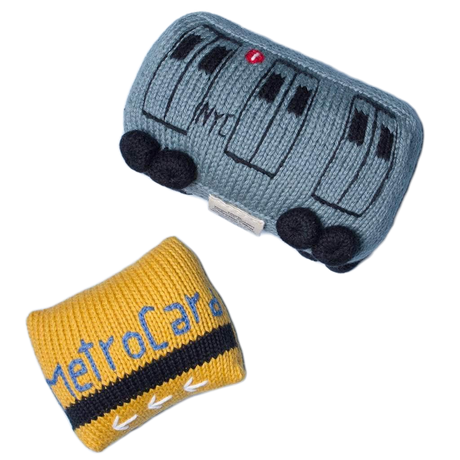 Organic Cotton Baby Gift Set - Train & Metrocard Knit Rattles by Estella - Sumiye Co