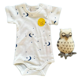 Embroidered Moon & Stars Baby Onesie + Owl Rattle Set by Estella - Sumiye Co