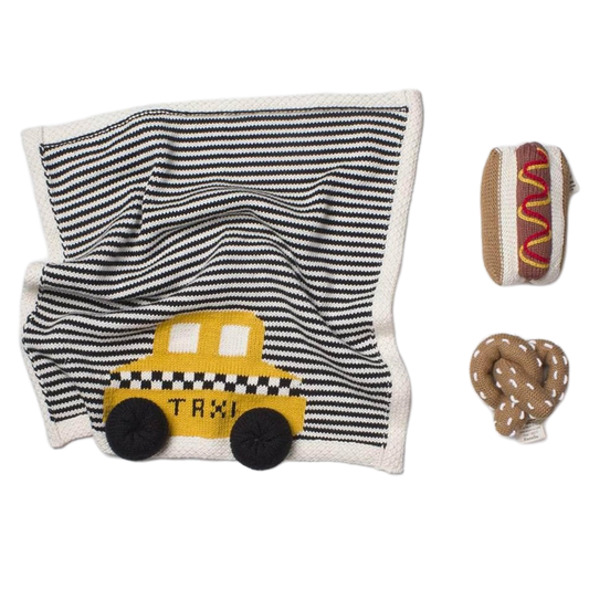 Organic Baby Gift Set - Newborn Security Blanket, Rattle Toys | NYC Taxi, Hot Dog & Pretzel by Estella - Sumiye Co