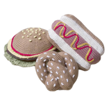 Organic Baby Gift Sets - Hand Knit Newborn Rattle Toys | Hotdog, Hamburger & Pretzel - Sumiye Co