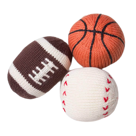 Organic Baby Ball Toy Set | Newborn Rattles - Football, Baseball & Basketball by Estella - Sumiye Co