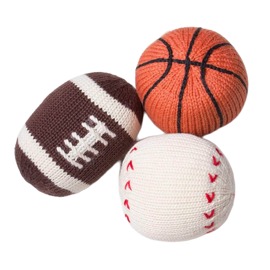 Organic Baby Ball Toy Set | Newborn Rattles - Football, Baseball & Basketball by Estella