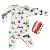 Organic Baby Gift Set - New York Onesie & Hot dog Rattle Toy by Estella - Sumiye Co