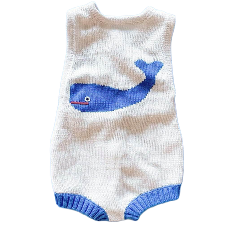 Organic Baby Romper, Sleeveless Knit - Whale by Estella - Sumiye Co