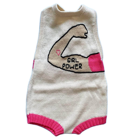 Organic Baby Romper ( 0-6 M) Sleeveless Knit - Girl Power by Estella - Sumiye Co