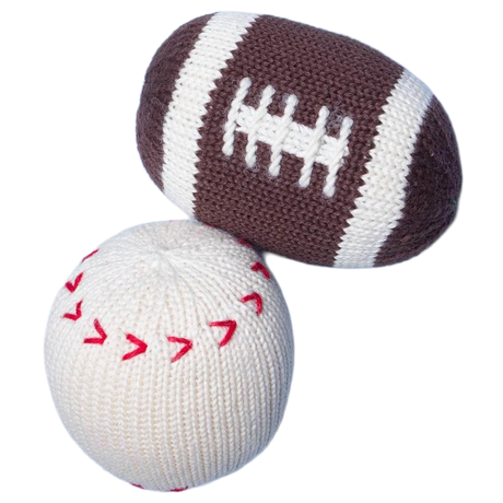 Organic Baby Gift Set - Handmade Newborn Rattles | Football & Baseball by Estella - Sumiye Co