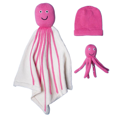 Organic Baby Gift Sets - Newborn Lovey Blanket, Rattle Toy & Hat | Octopus by Estella - Sumiye Co