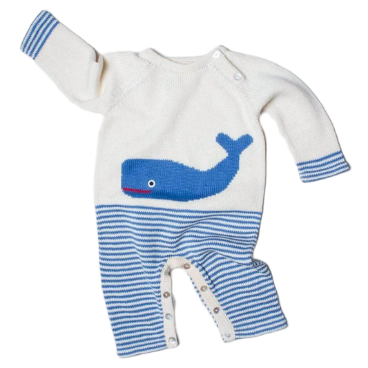 Organic Baby Romper, Long Knit - Whale by Estella - Sumiye Co