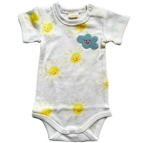 Embroidered & Sunshine Print Baby Bodysuit - Organic Cotton by Estella - Sumiye Co